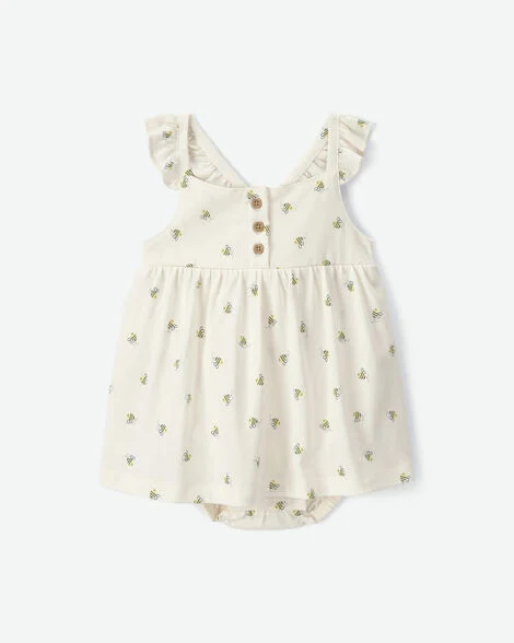 baby girl bee bodysuit dress - cream
