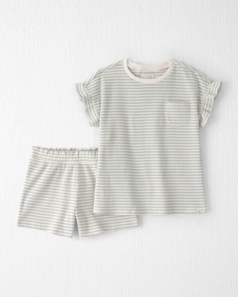 Girls 2-Piece Organic Cotton Waffle Knit Top & Short Set in  Stripes