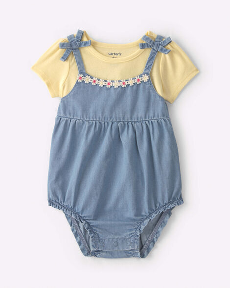 baby 2-piece daisy chambray bubble set - blue/yellow