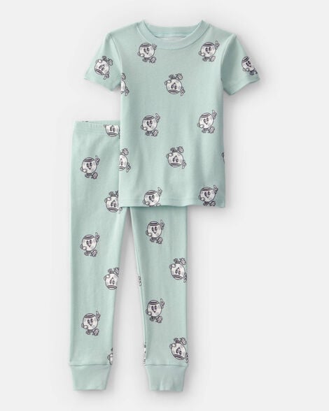 toddler boy soccer 100% cotton short-sleeve snug fit 2-piece pajama set - green