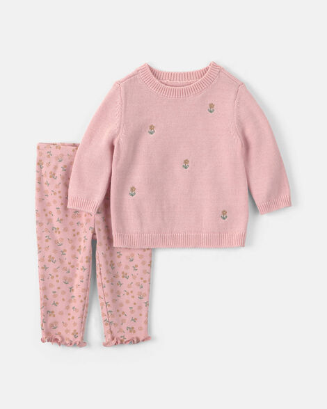 baby girl 2-piece floral top & pant set - pink
