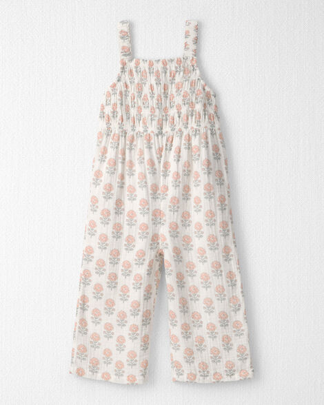 Toddler Girl Organic Cotton Gauze Jumpsuit in Rosebud Petal Print