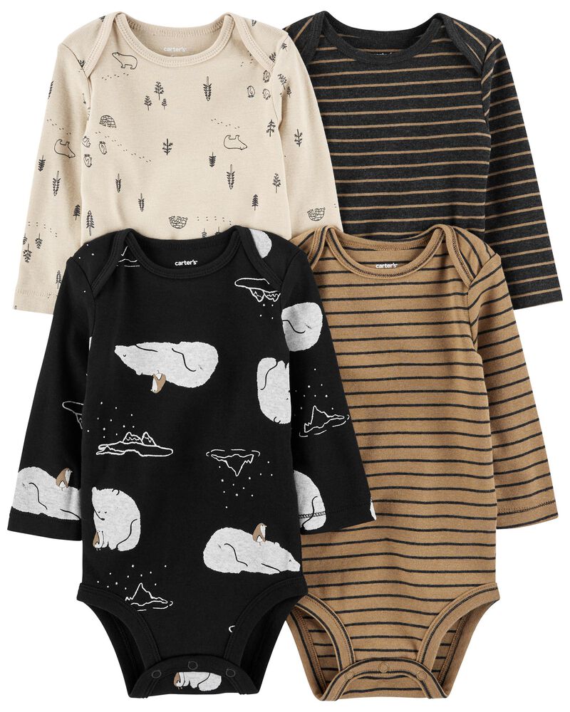 Brown/Black Baby 4-Pack Long-Sleeve Bodysuits | carters.com