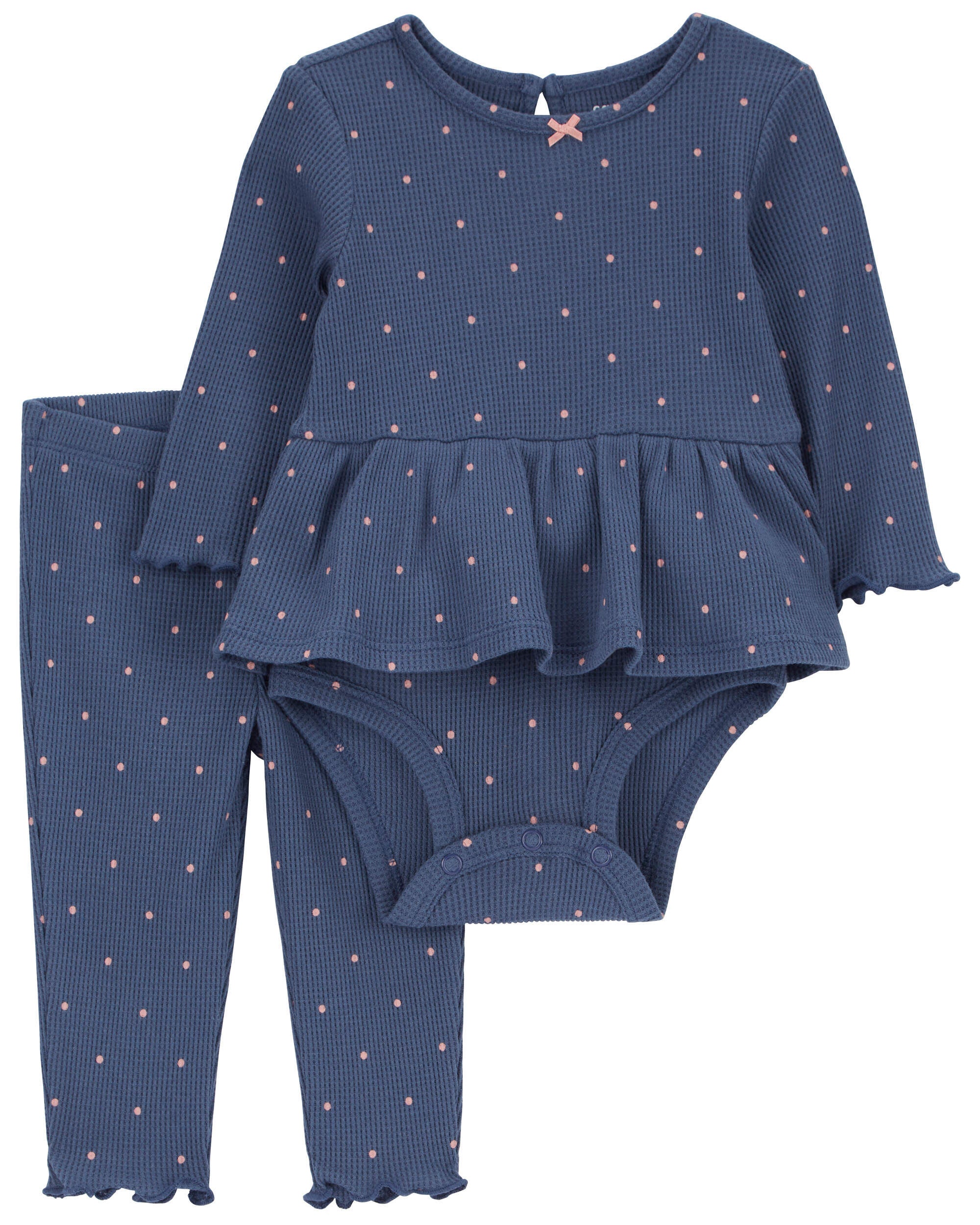 Baby 2 Piece Polka Dot Peplum Thermal Bodysuit Pant Set Carter s Carter s