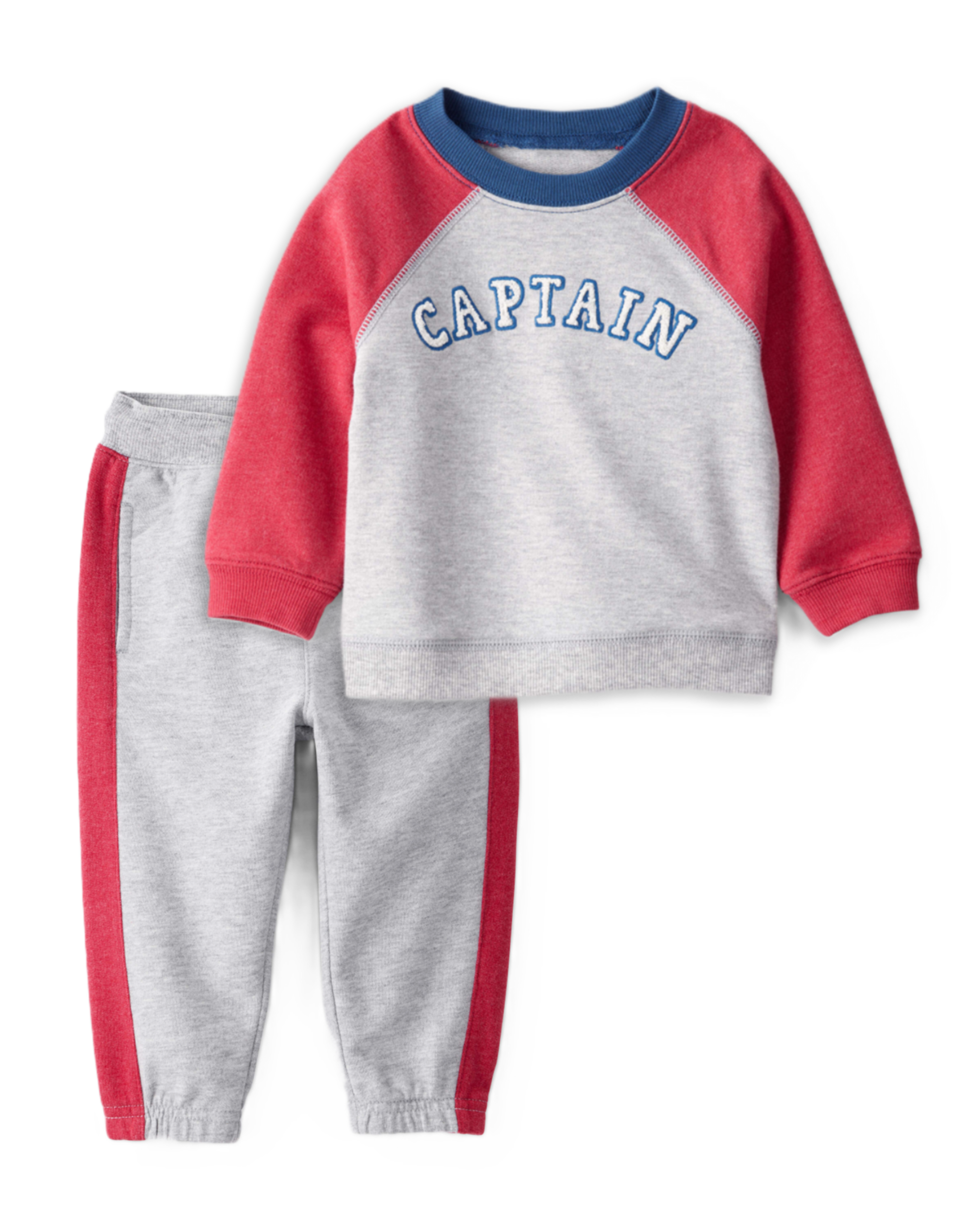 Baby Boy 2-Piece French Terry Color-Block Pullover & Joggers Set - Grey/Red