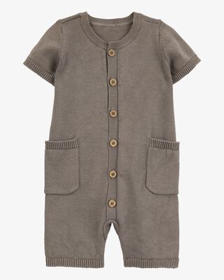 Product image 1 of Baby Button-Down Cotton Romper -Brown