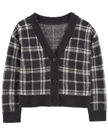 Kid Plaid Button-Front Sweater Knit Cardigan