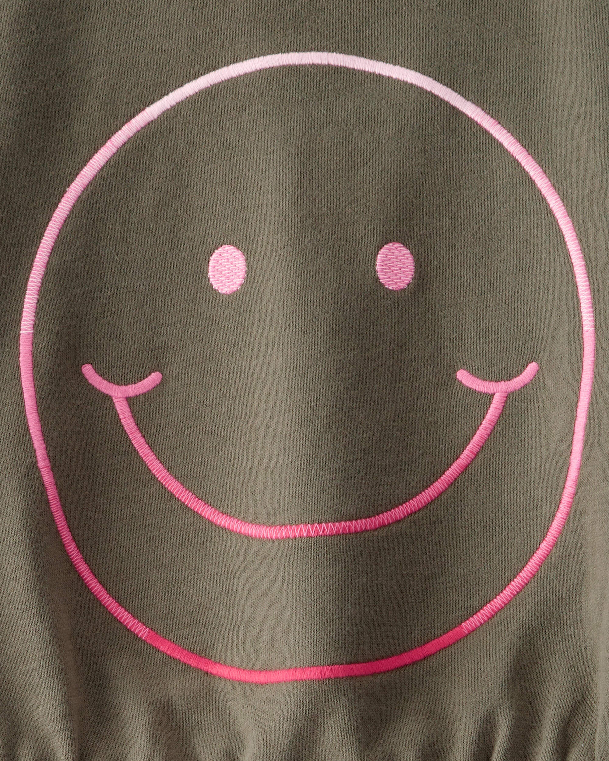 Kid Oversized  Smiley Face Graphic Sweatshirt - Olive