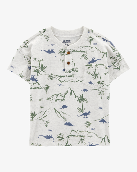 Baby Henley Dinosaur Print Shirt - Grey