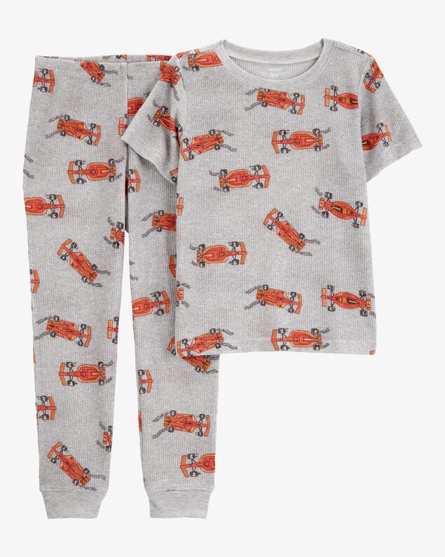 Product image 1 of Boys Race Car Print Loose Fit Waffle Knit 2-Piece Pajamas - Grey