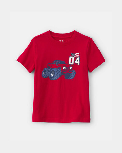 toddler boy fourth of july monster truck graphic tee - red