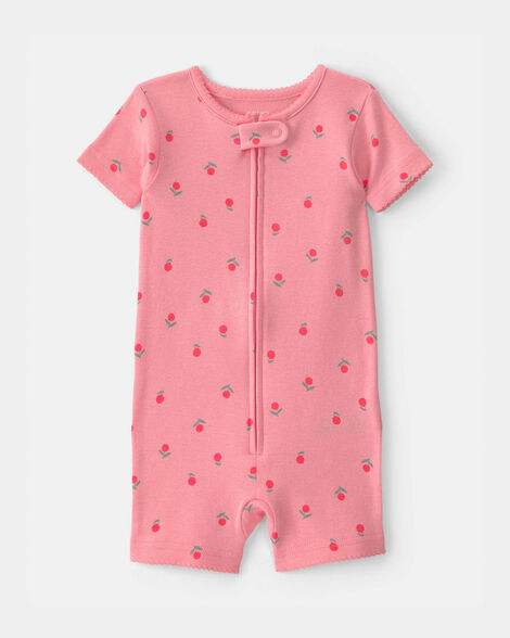 toddler girl floral 100% cotton 1-piece romper pajama - pink