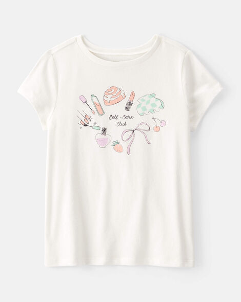 girls 'self care club' short-sleeve graphic tee - ivory