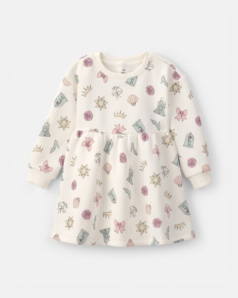 Toddler Girl Disney© Princess Icon Fleece Sweatshirt Dress - Cream