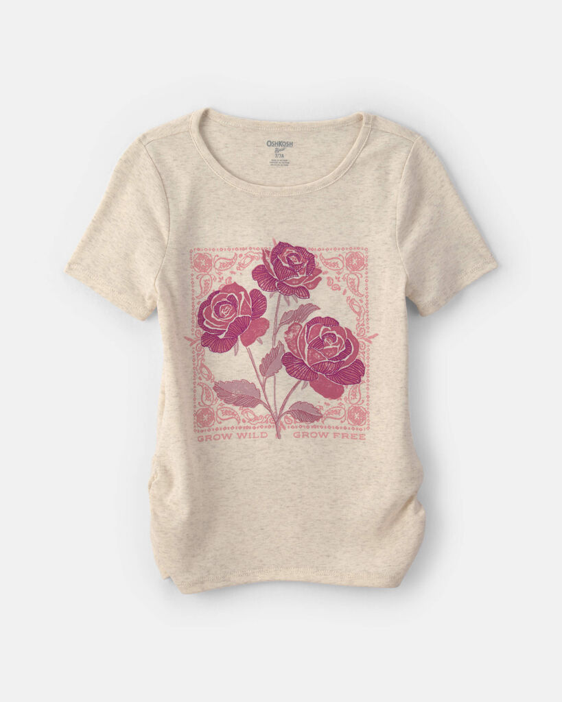 OshKosh B'gosh Girls 'Grow Wild Grow Free' Rose Floral Graphic Tee 10 Cream