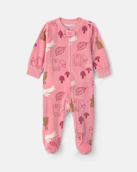 baby girl autumn 2-zip dreamplush sleep & play pajamas - pink