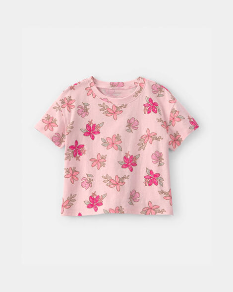 toddler girl  tropical floral relaxed top - pink