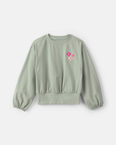 girls flower long-sleeve top - green