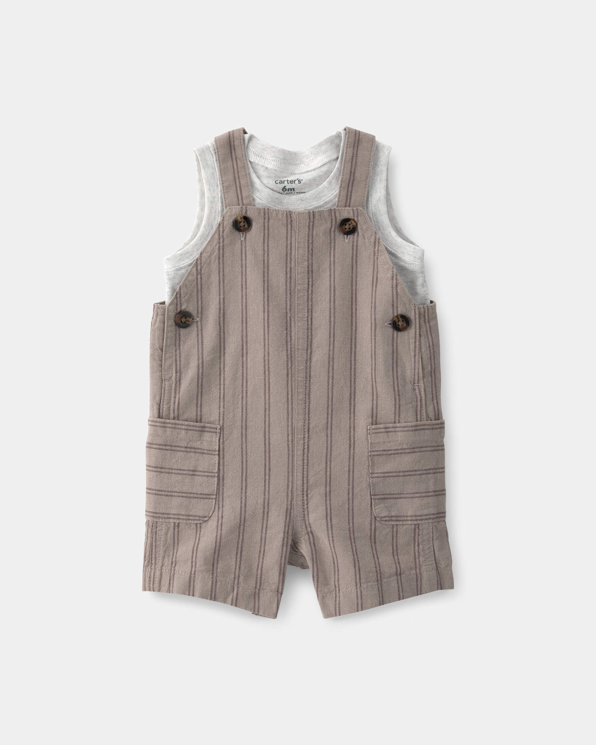 Carters baby boy 2-piece striped overall set 12M Brown 18$