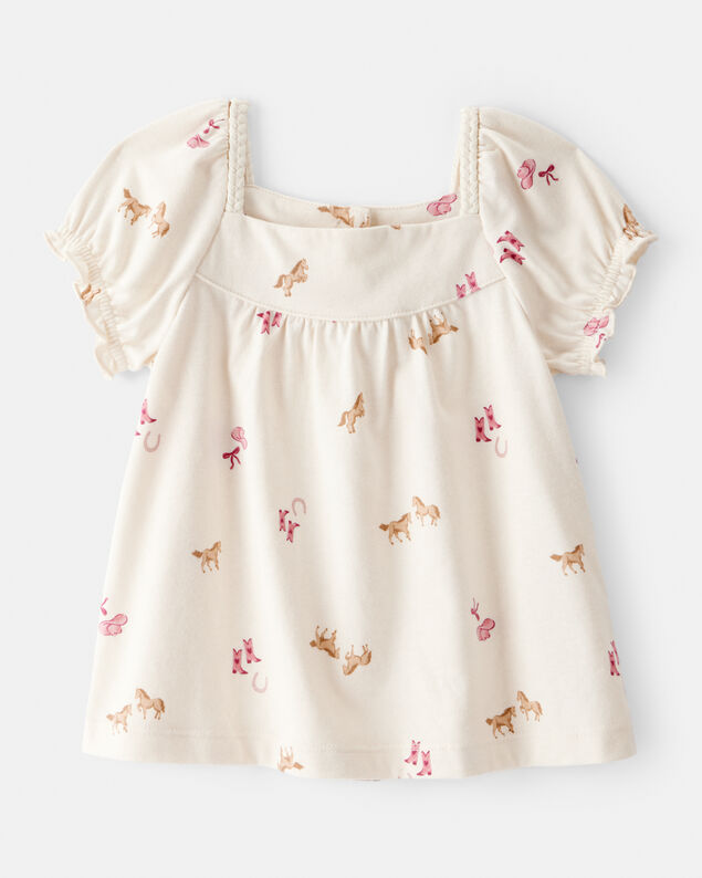 Product image 1 of Toddler Girl Cowgirl Print Short-Sleeve Top - Cream