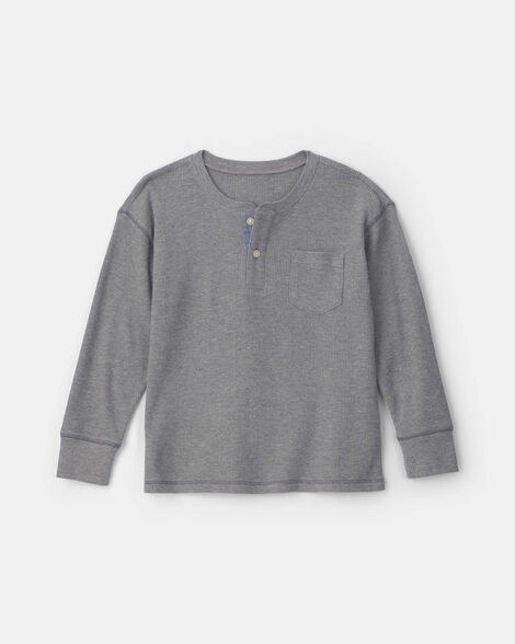 Boys Waffle-Knit Long-Sleeve Henley T-Shirt - Grey
