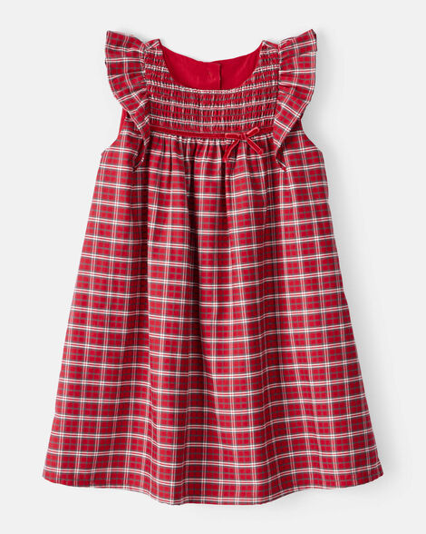toddler girl plaid cotton sleeveless occasion dress - red