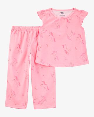 Product image 1 of Toddler Girl Unicorn Print Loose Fit 2-Piece Pajamas - Pink