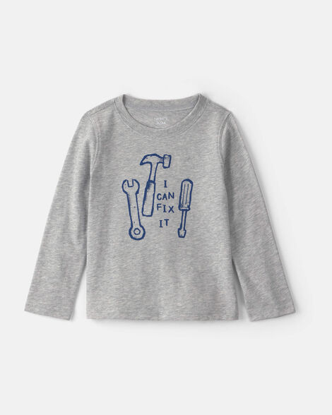 toddler boy 'i can fix it' tool long-sleeve graphic tee - grey