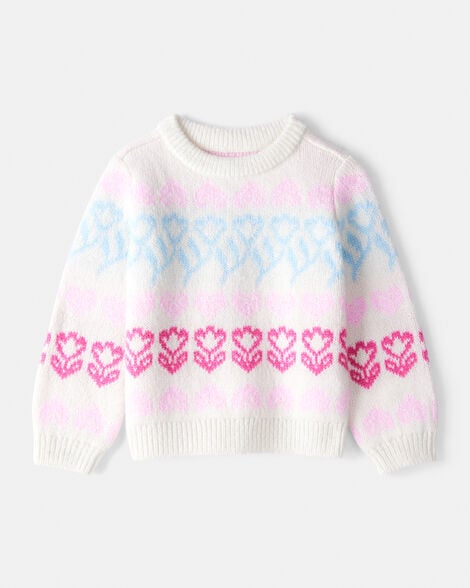 toddler girl floral fairisle sweater - pink/white
