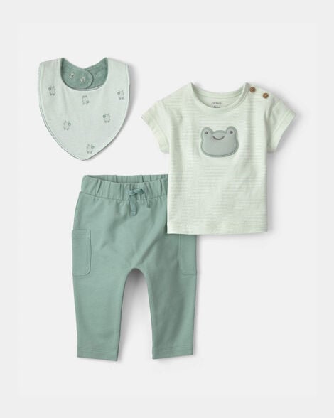 baby boy 3-piece frog top & pant set - green