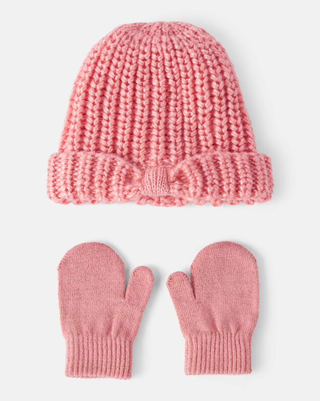 Product image 1 of Baby Girl 2-Piece  Shimmer Winter Hat & Mittens - Pink