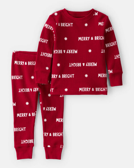 baby merry & bright christmas cotton long-sleeve 2-piece pajamas - red