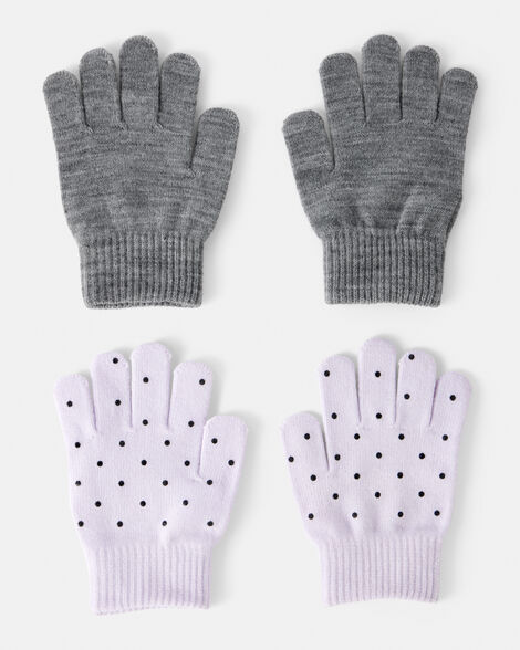 Product image 1 of Girls 2-Pack Cat Polka Dot Winter Gloves- Purple/Grey