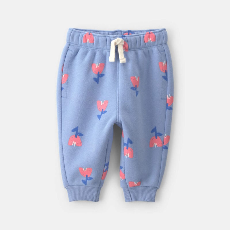 Baby Girl Floral Fleece Pants - Periwinkle Blue