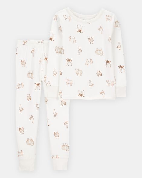 toddler farm animals print purelysoft 2-piece pajamas - ivory