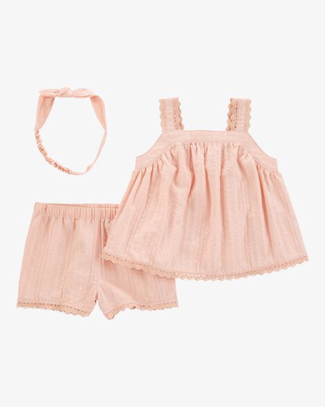 Product image 1 of Baby 3-Piece Lace Trim Outfit Set