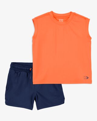 Product image 1 of Toddler 2-Piece Active Muscle Tank & Pull-On Shorts Set - Orange/Navy