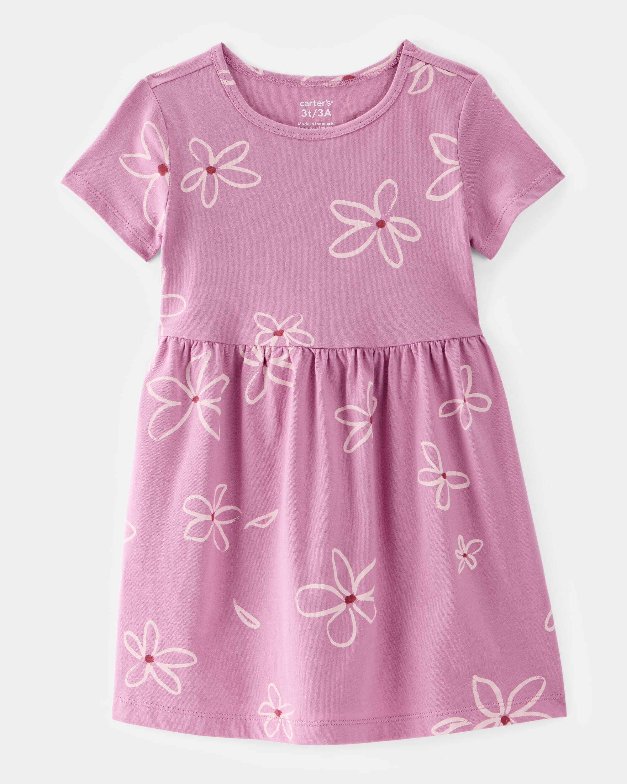 Toddler Girl Flower Print Short-Sleeve Knit Dress - Pink