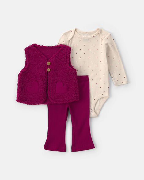 baby girl 3-piece polka dot sherpa layering set - maroon