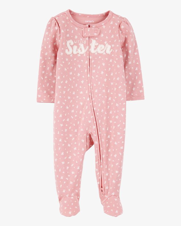 Product image 1 of Baby Girl Little Sister 2-Way Zip Cotton Sleep & Play Pajamas - Pink