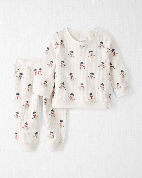 Baby 2-Piece Organic Cotton Waffle Knit Set in Snowman Print