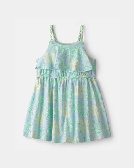 toddler girl coral reef ruffle dress - blue/green