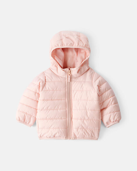 baby girl midweight packable puffer - pink