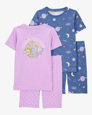 Product image 1 of Kid Space Print Snug Fit Cotton 4-Piece Pajamas