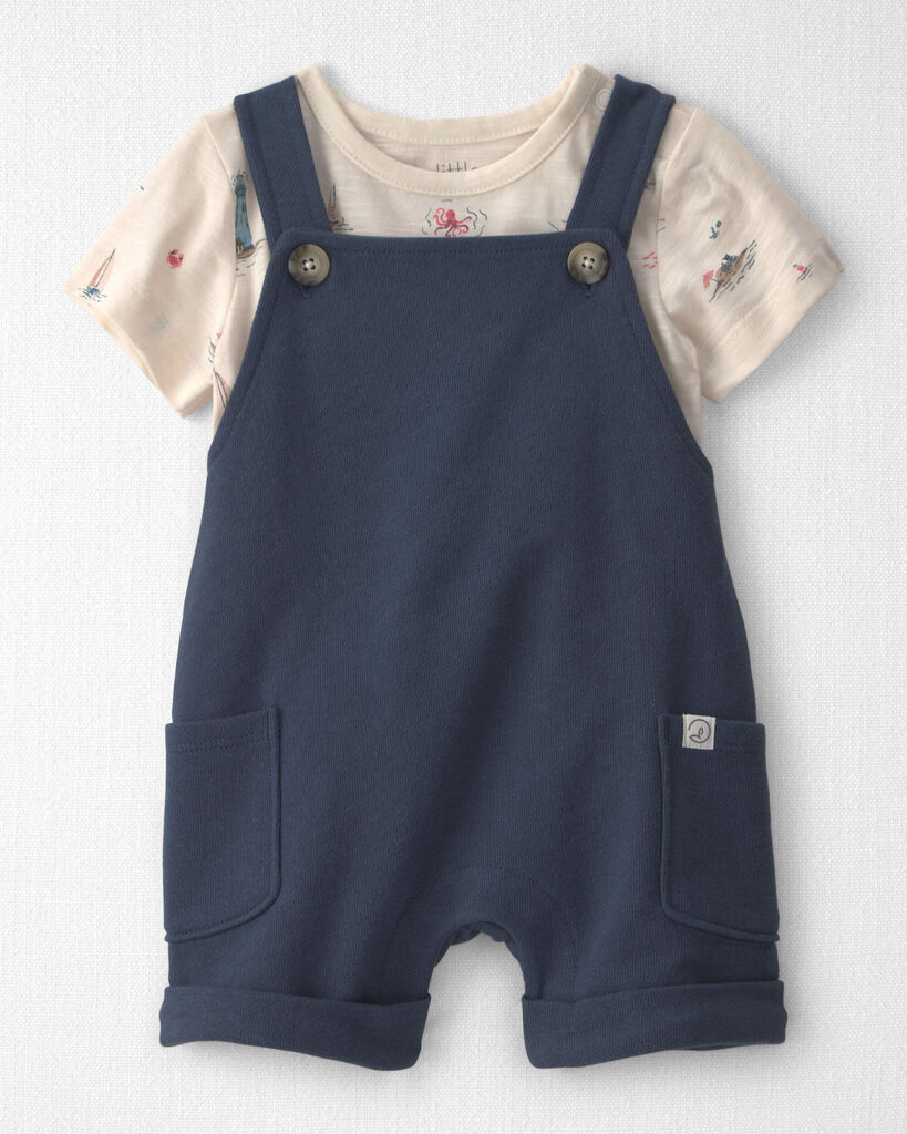 Little Planet Baby 2Piece Organic Cotton Shortall Set in Coastal Vacation 12M Coastal Vacation Merchant Navy