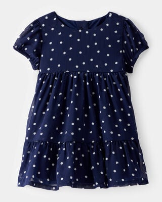 Product image 1 of Baby Polka Dot Chiffon Crinkle Short-Sleeve Dress - Navy