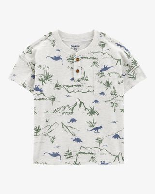 Product image 1 of Toddler Henley Dinosaur Print Shirt - Grey