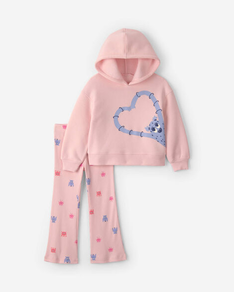 baby girl 2-piece monster fleece hoodie & pant set - pink