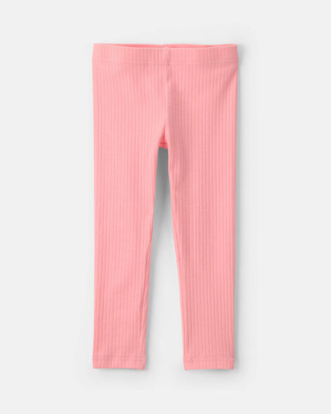 pull-on stretch ribbed leggings - coral