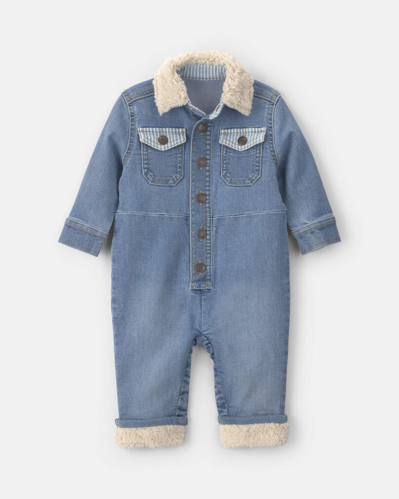 OshKosh B'gosh Baby Boy Long-Sleeve Denim Jumpsuit - Light Wash 12M Light Wash